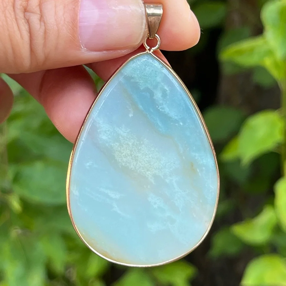 Gold plated stainless steel‎ Carribeean Calcite pendant 1438